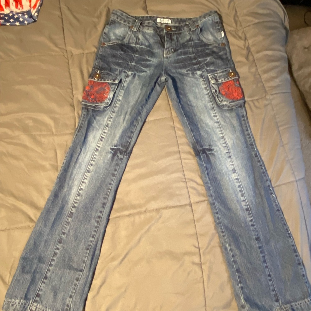 Dior Blue Flare Jeans with Red Accents